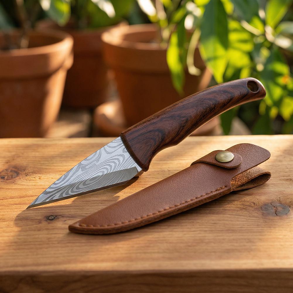 Gardening Tools Knife - Wooden Handle Grafting Knife with Leather